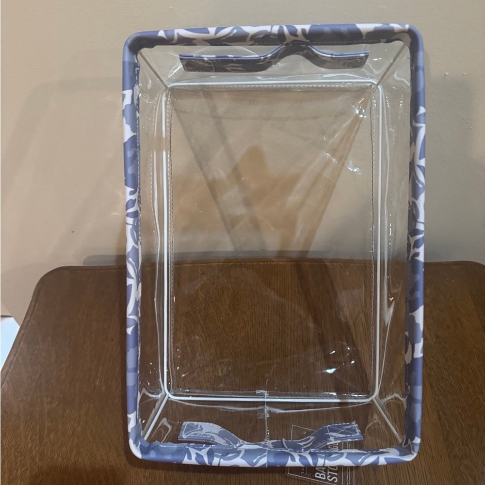 TAYLOR MADISON SOFT BLUE FLORAL PRINT MED RECTANGLE VINYL BATH STORAGE CONTAINER